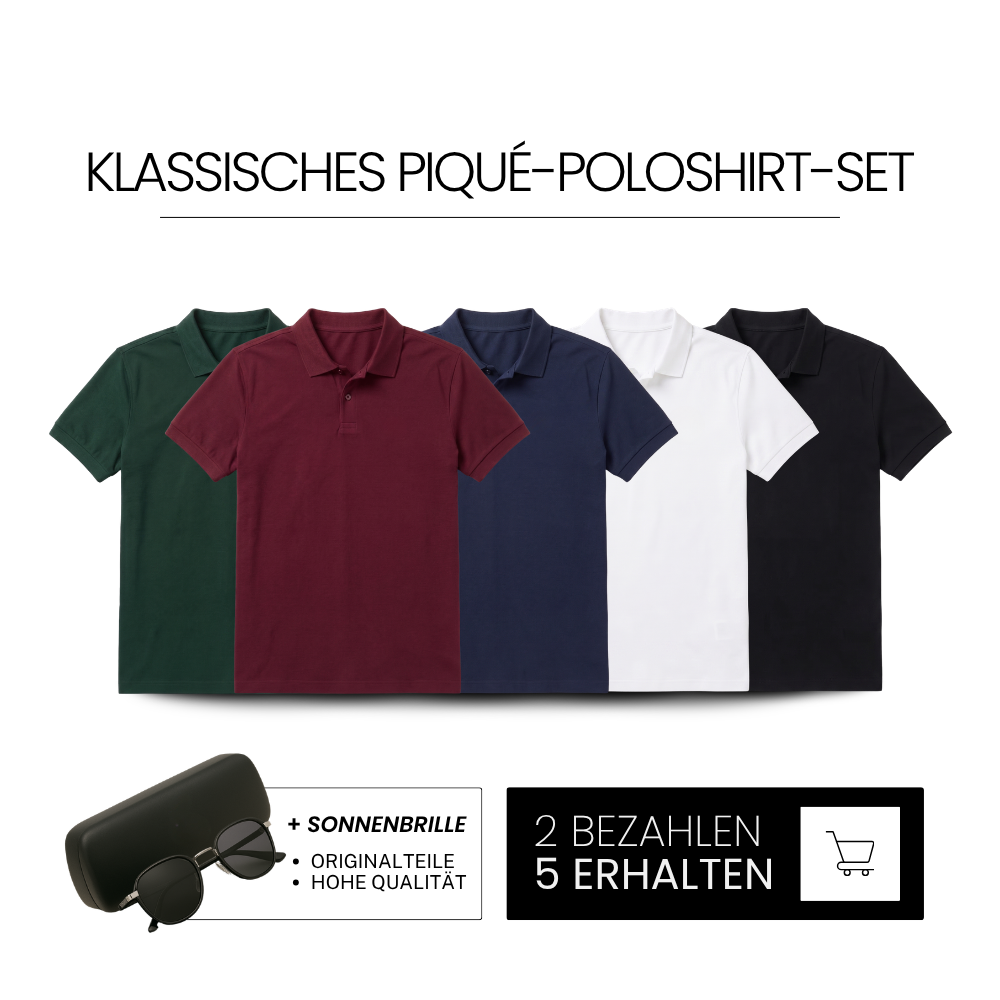 KLASSISCHES PIQUÉ-POLOSHIRT SET [ 2 BEZAHLEN 5 ERHALTEN] + SONNENBRILLE